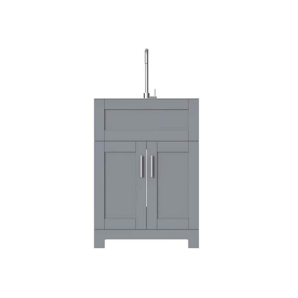 Unbranded 24 in. W Freestanding Gray Bath Vanity with Gray Stainless Steel Top Unassembled