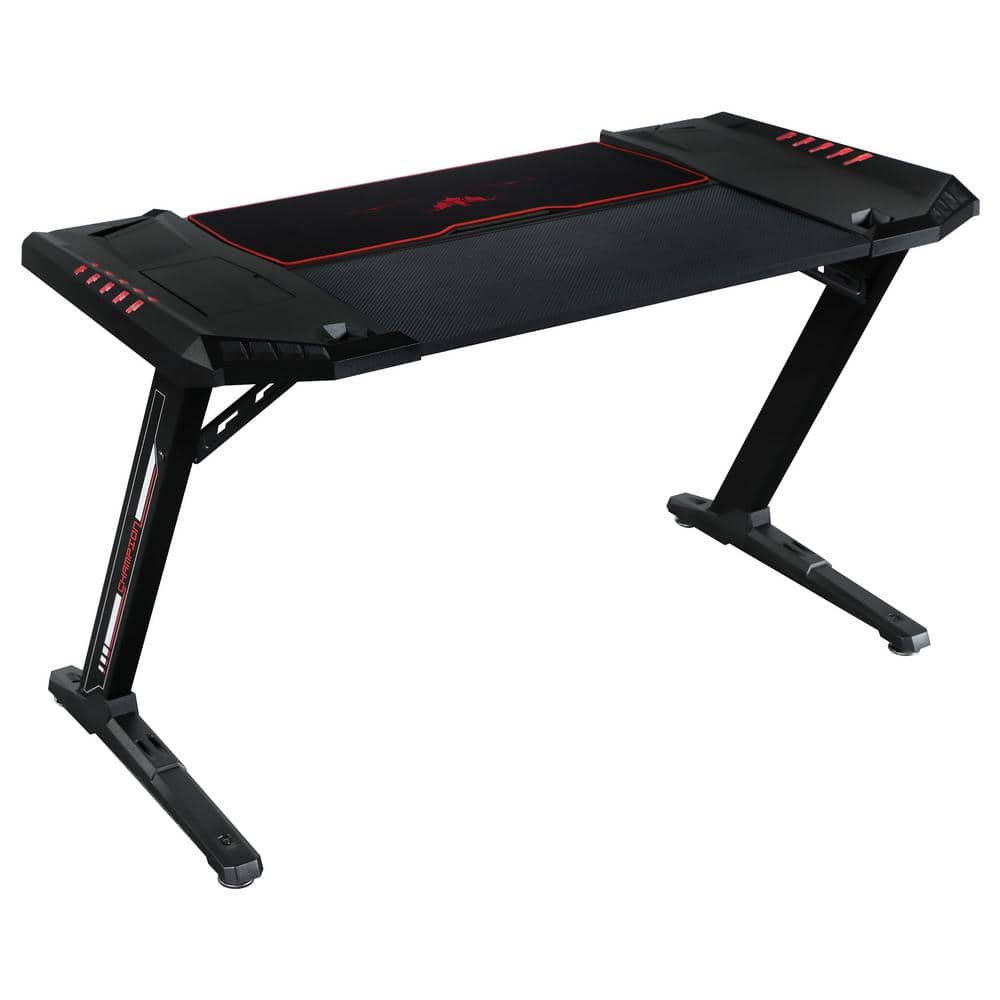 Z-Framed 51" Black Gaming Desk with RGB Lighting and Power Outlets