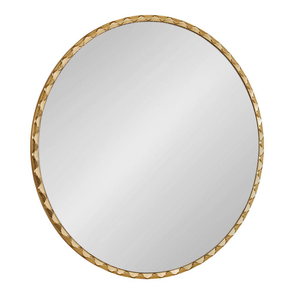 Sebecka 26" Round Gold Leaf Wooden Vanity Mirror