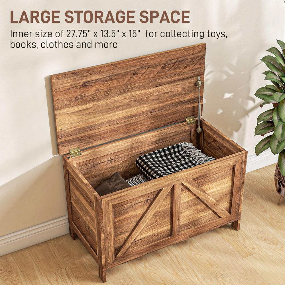 Brown Oak Farmhouse Storage Chest with Lift Top