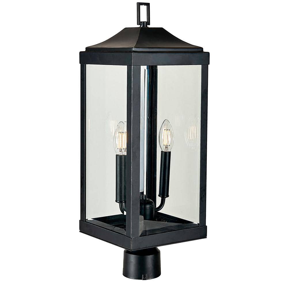2-Light Matte Black Metal Hardwired Outdoor Weather Resistant Post Light wi