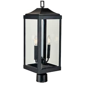 2-Light Matte Black Metal Hardwired Outdoor Weather Resistant Post Light with No Bulbs Included
