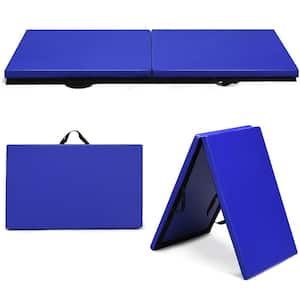 Blue 6 ft. x 2 ft. Yoga Mat Folding Exercise Aerobics Stretch Gymnastic with Handle (12 sq. ft.)