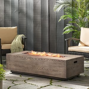 56 in. 50,000 BTU Rectangular Iron Gas Outdoor Patio Fire Pit Table in Brown Wood