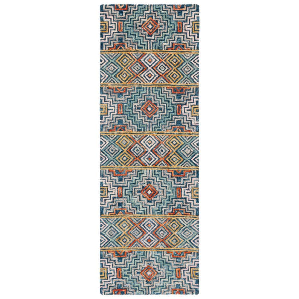 SAFAVIEH Aspen Blue/Gold 2 ft. x 13 ft. Bohemian Geometric Runner Rug