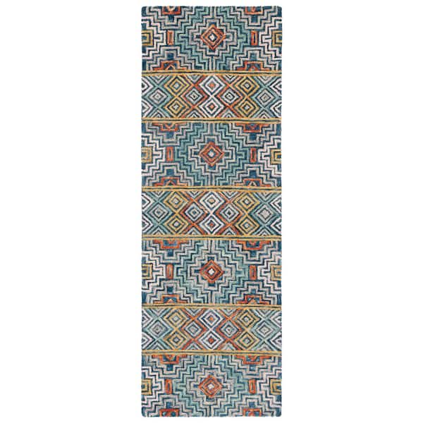 Aspen 2 ft. x 7 ft. Blue/Gold Geometric Runner Rug