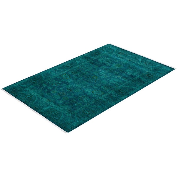 Overdyed Blue 3 ft. x 5 ft. Solid Wool Indoor Area Rug