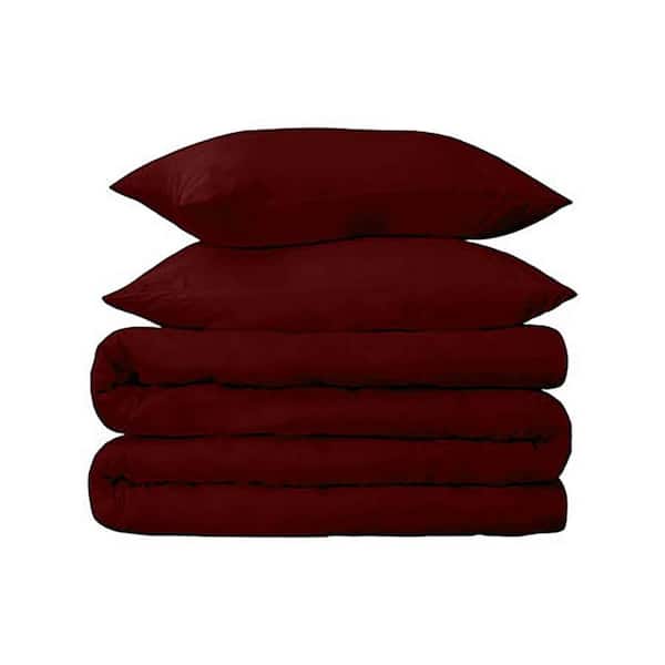 Burgundy Solid Color Twin Cotton Duvet Cover Set