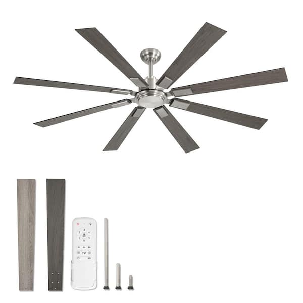 72 in. Large Quiet Indoor/Outdoor Industrial Nickel Standard Downrod Mount Ceiling Fan No Light with Remote for Bedroom