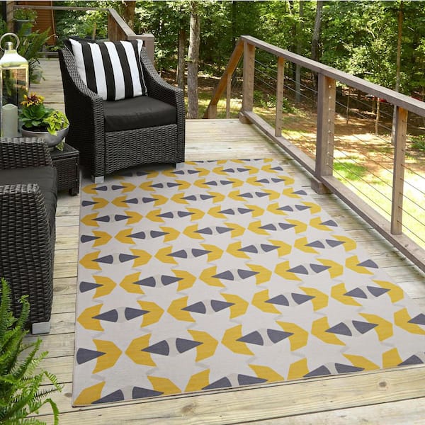 Orange Grey Outdoor Rug for Patio/Deck/Porch, Non-Slip Area Rug 5 x 8 Ft,  Middle Century Modern Geometric Abstract Art Indoor Outdoor Rugs Washable