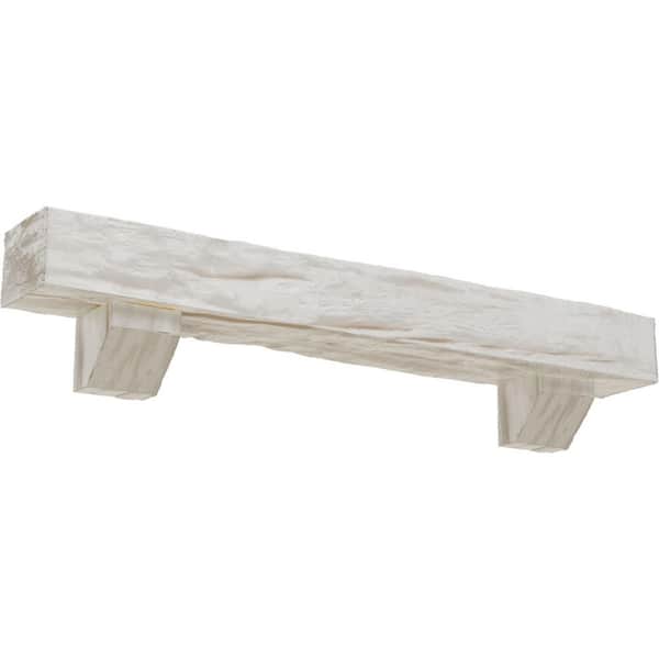 Ekena Millwork 6 in. x 6 in. x 3 ft. Riverwood Faux Wood Fireplace Mantel Kit, Ashford Corbels, Factory Prepped Ready to Paint