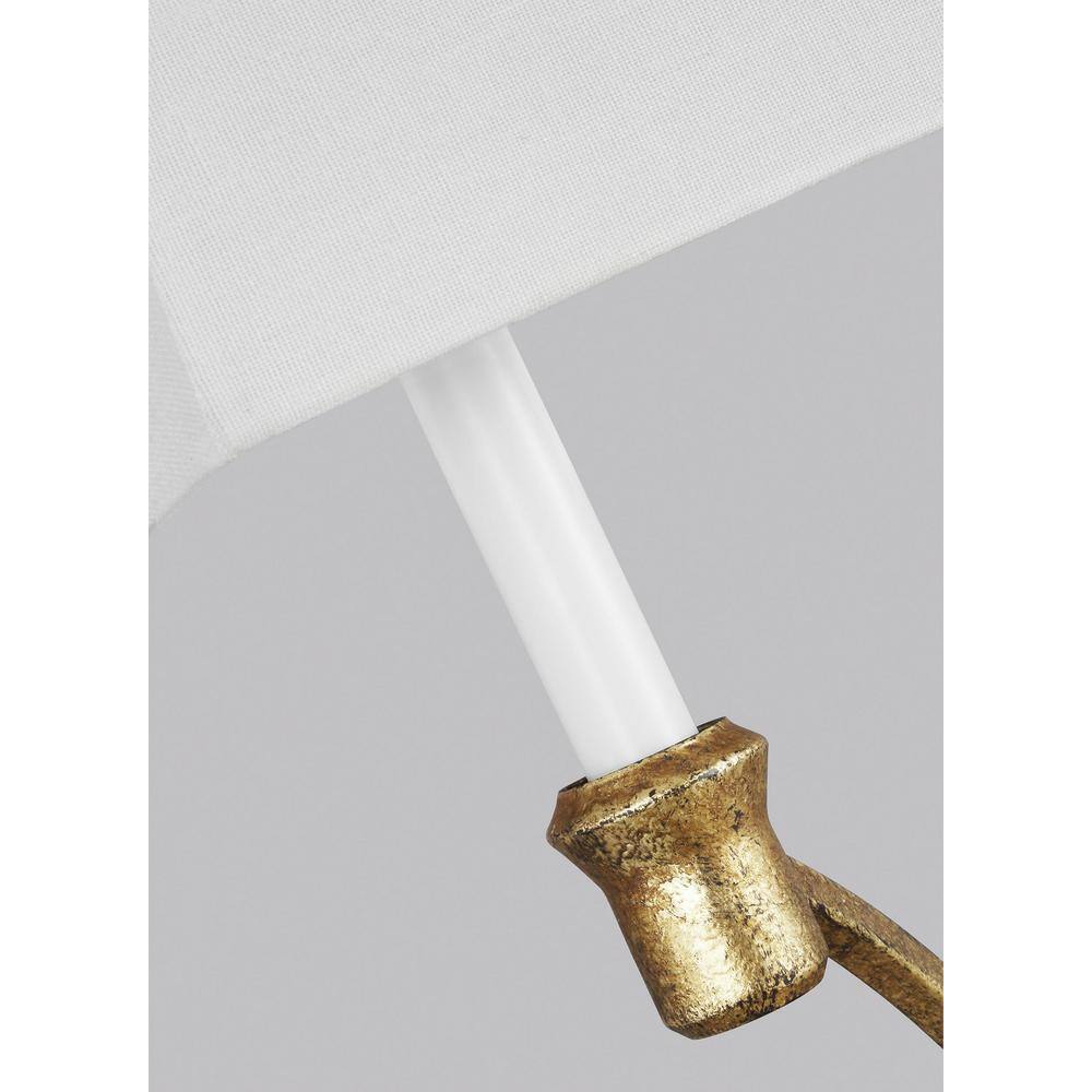 Antique Gild 2-Light Wall Sconce with White Linen Shade