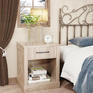 20 in. W x 16 in. D x 24 in. H Nightstand with Drawer and Shelf Rustic Wooden Bedside Table Bedroom Natural
