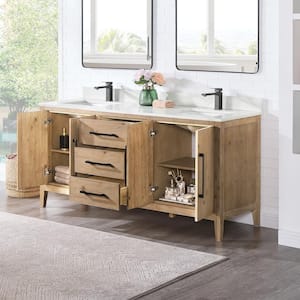 Laurel 72 in. W x 22 in. D x 34 in. H Double Sink Bath Vanity in Weathered Fir with Calacatta White Quartz Top