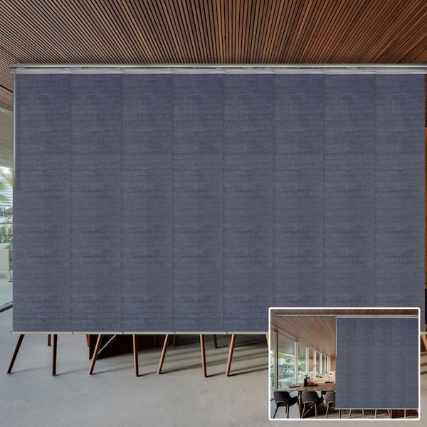 EMOH Midnight Blue 130 in.- 175 in. W x 94 in. L Adjustable 8-Panel Satin Nickel Double Rail Panel Track with 23.5 in. Slates