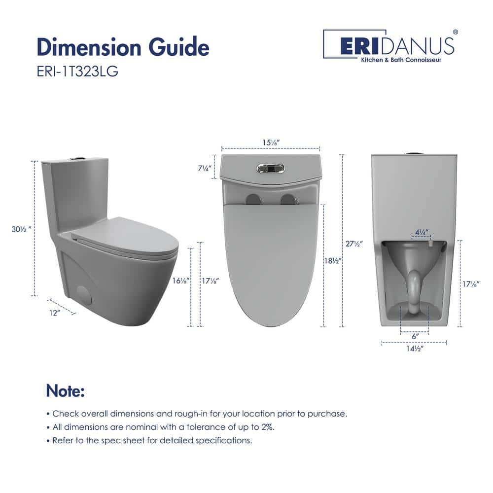 Reno Glacier Gray Elongated Dual Flush One-Piece Toilet
