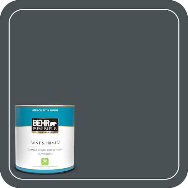 BEHR PREMIUM PLUS 1 qt. #720F-7 Dark as Night Satin Enamel Low Odor Interior Paint & Primer