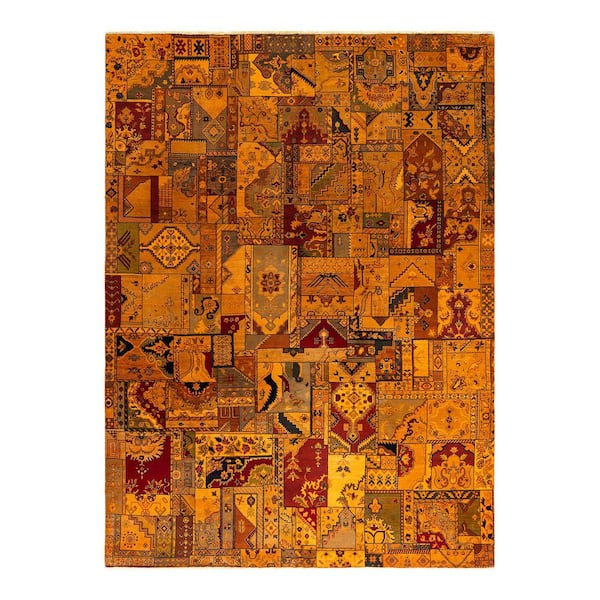 Overdyed Orange 9 ft. x 12 Patchwork Wool Indoor Area Rug