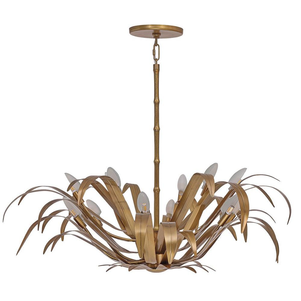 Kagra 12-Light Brass Organic Chandelier with Iron Shade