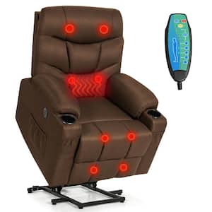 Brown Linen Power Lift Recliner Chair with Vibration Massage and Lumbar Heat