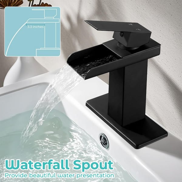 Waterfall Single Hole Single-Handle Low-Arc Bathroom Faucet in Matte Black