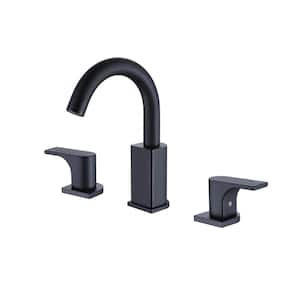 8 in. Widespread Double Handle Bathroom Faucet in Matte Black, Sink Faucet 3 Holes Vanity Basin Taps with Valve