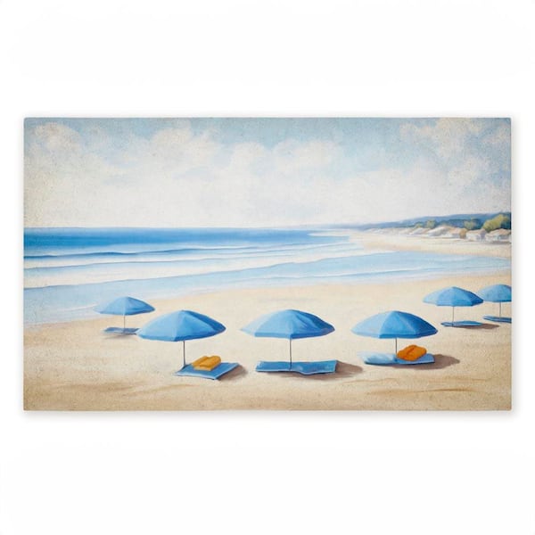 Summer Umbrella Beach Day Blue 18 in. x 30 in. Polyester Non-Slip Outdoor Door Mat