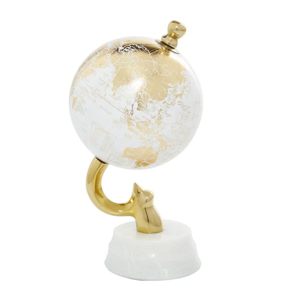 Litton Lane 10 in. Gold Aluminum Decorative Globe with Marble Base