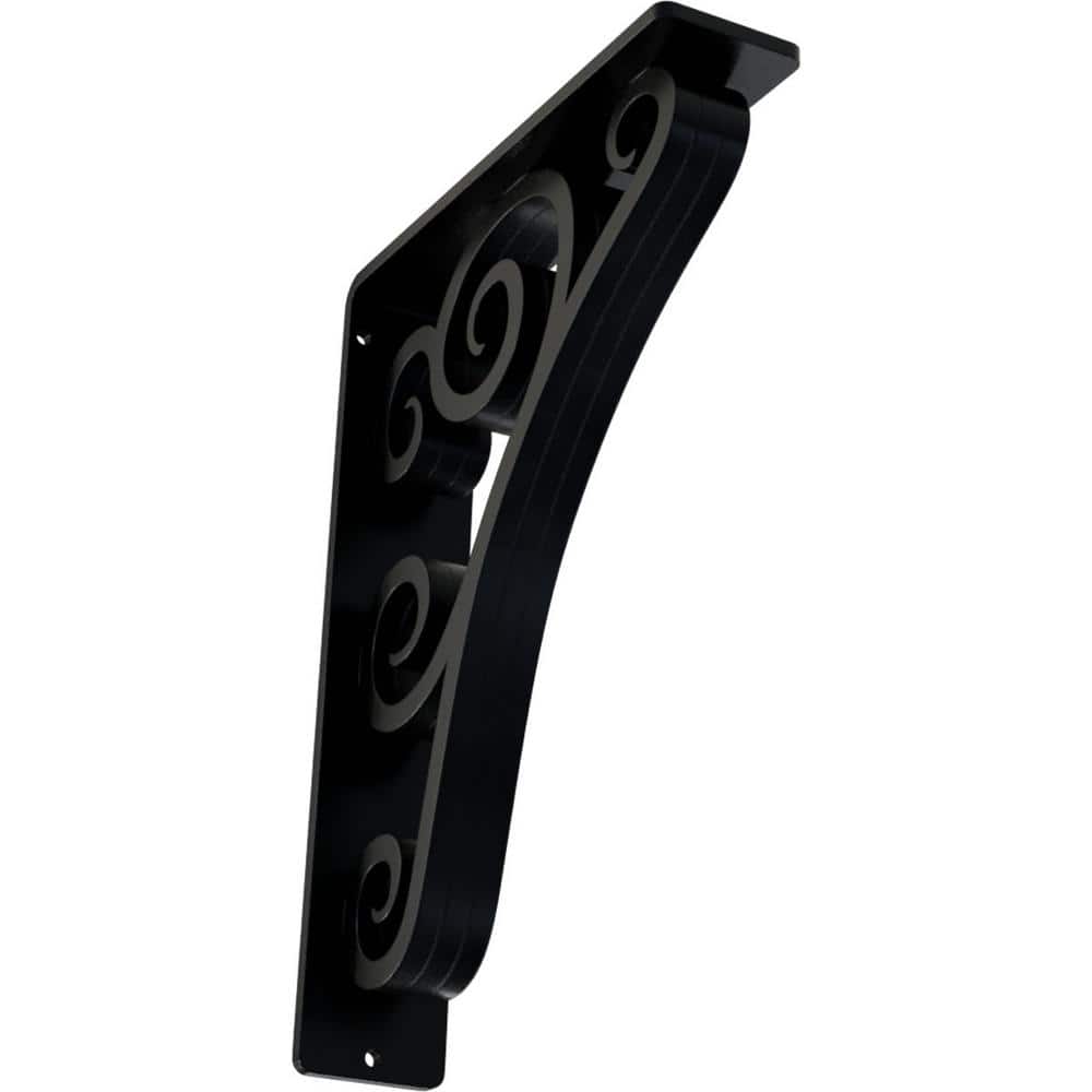 Powder Coated Black Wrought Iron Shelf Bracket with Triple Center Brace
