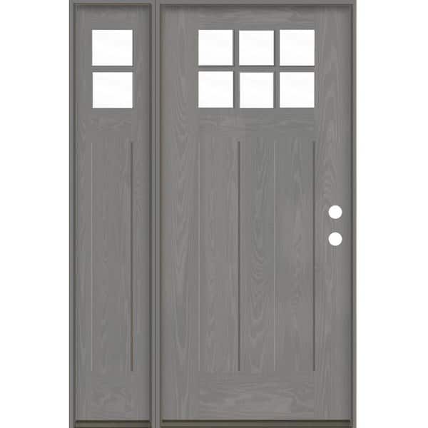 Krosswood Doors Craftsman 50 in. x 80 in. 6-Lite Left-Hand/Inswing Clear Glass Malibu Grey Stain Fiberglass Prehung Front Door with LSL