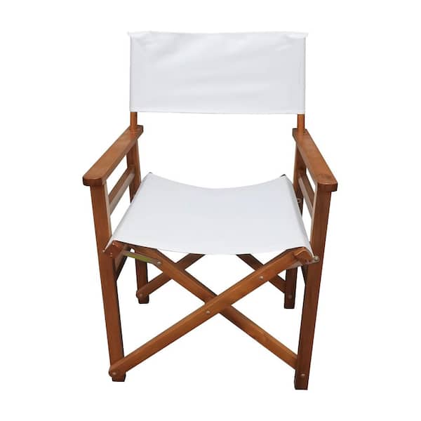 Otryad Wooden Outdoor Lounge Chair, Populus and Canvas Folding Chair for Patio, Garden, Pool in White