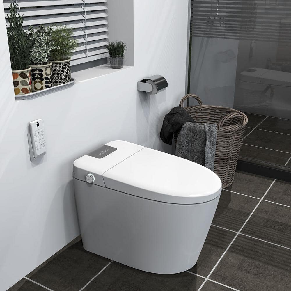 Beskæftiget Addiction fortjener tunuo Elongated Smart Toilet Bidet in White with Auto Flush, Remote  Control, Heated Seat, Foot Sensor and Night Light SF-T131049 - The Home  Depot
