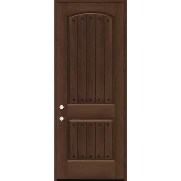 Steves & Sons 36 in. x 96 in. 2-Panel Left Hand/Outswing Hickory Stain ...