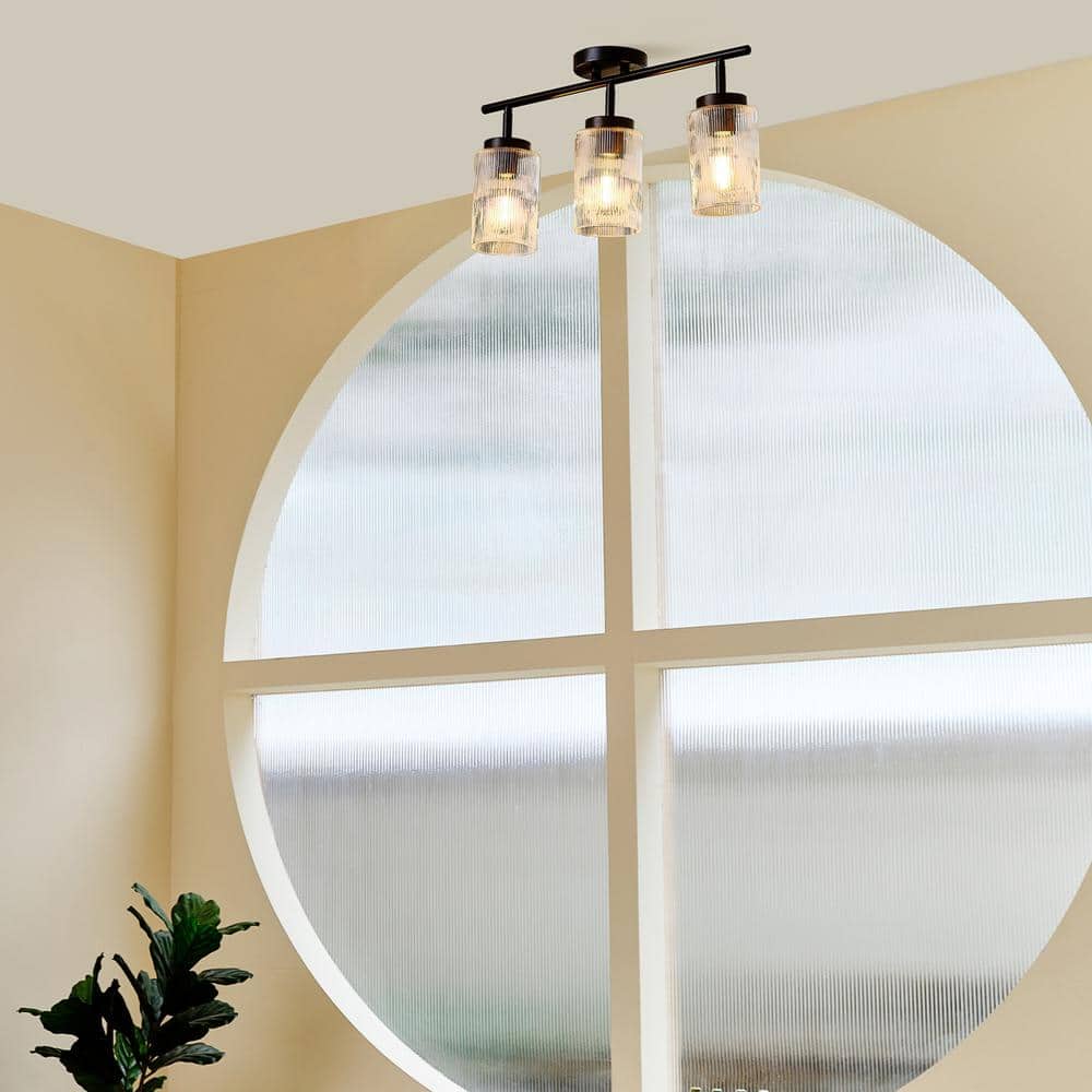Matte Black 22" Track Lighting Kit with Ribbed Glass Shades