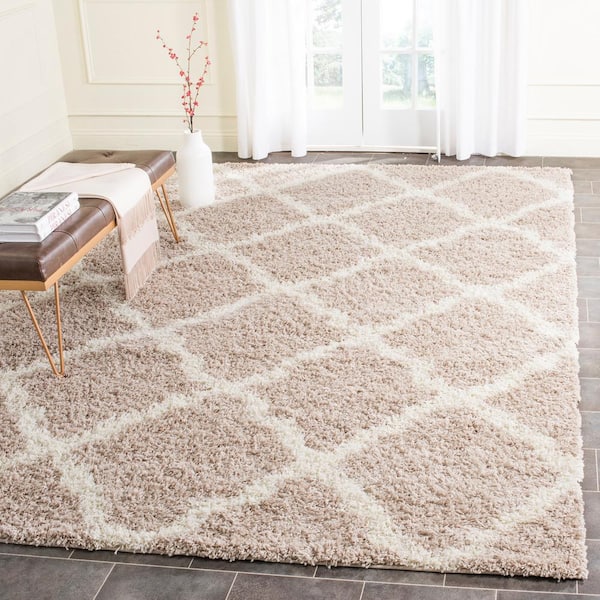 Dallas Shag Beige/Ivory 9 ft. x 12 ft. Geometric Diamond Trellis Area Rug