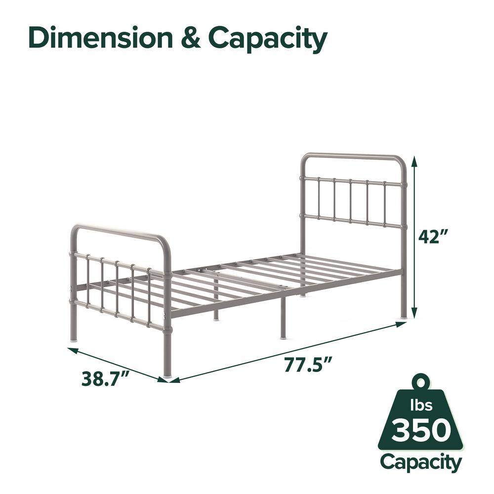 Florence Gray Metal Twin Platform Bed Frame with Spindle Headboard