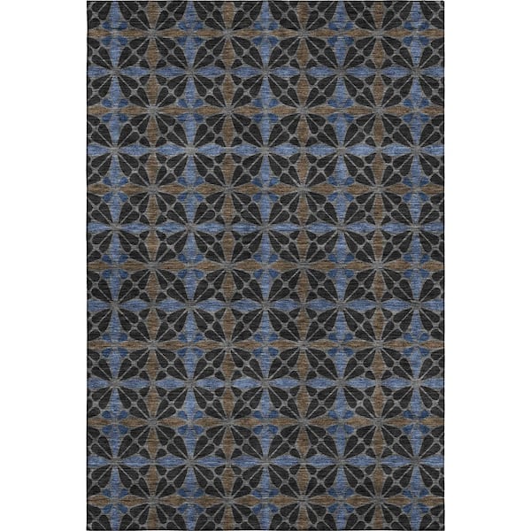 Mayfield Premium Machine Washable Abstract AMF2469 Black 5 ft. x 7 ft. 6 in. Area Rug