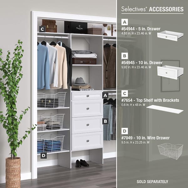 Ælte begrænse Bermad ClosetMaid Selectives 60 in. W - 120 in. W White Reach-In Tower Wall Mount  6-Shelf Wood Closet System 5702900 - The Home Depot