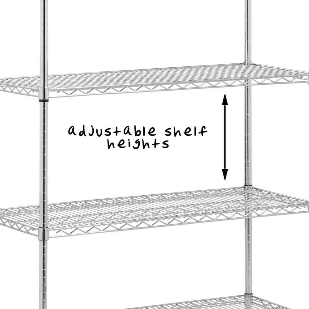 Chrome Heavy Duty Steel 5-Tier Adjustable Shelving Unit, 42'' W
