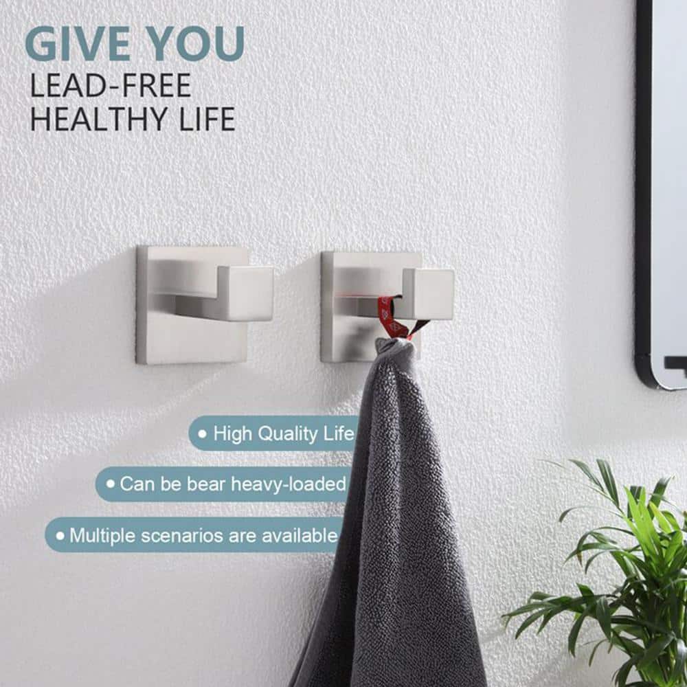 Brushed Nickel Stainless Steel Square J-Hook Towel and Robe Hook