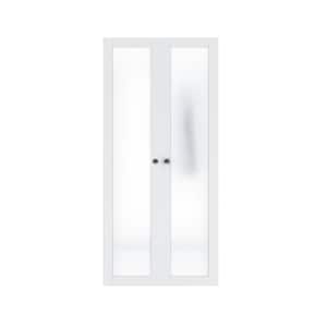 36 in. x 80 in. 1-Lite Tempered Frosted Glass Solid Core White Finished Pivot Bi-fold Door with Two Types of Hardware