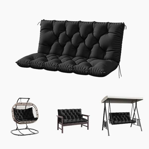 Kimunuk 47 in. x 40 in. x 5 in. 2-Seater Contoured Replacement Outdoor Porch Swing Cushion with Backrest Bench Cushion Black