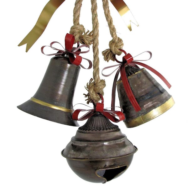 Zaer ZR731220 Old World Galvanized Christmas Bells with Bows - Set of 6