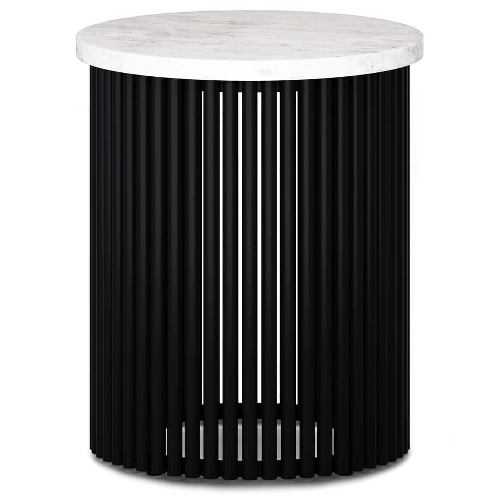Demy 18'' White Marble and Black Metal Round Accent Table