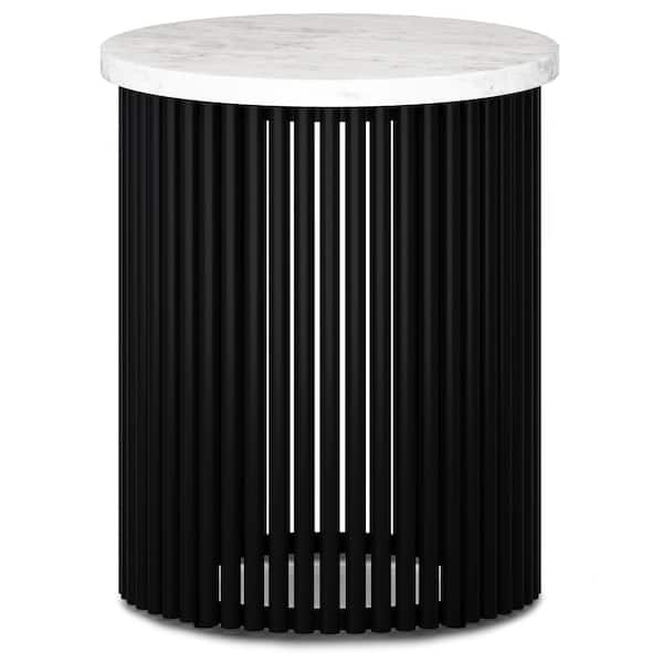 Demy Industrial 18 in. Wide Metal Accent Table in White Marble / Black, Fully Assembled