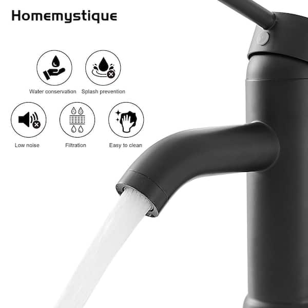 Simple Single Waterfall Handle Single-Hole Bathroom Brass Sink Faucet with Pop-Up Drain Assembly Kit Included in Black