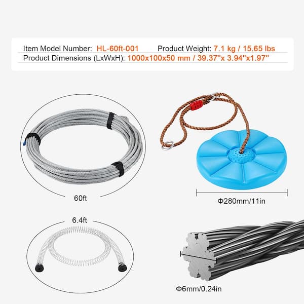 SKYSHALO Zipline Kit for Kids and Adult, 60 ft.Zip Line Kits Up to