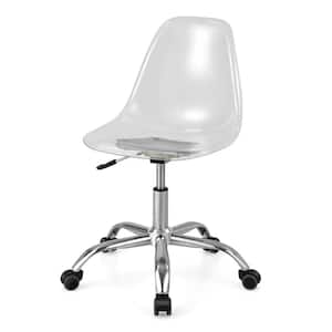 Rolling Acrylic Armless Ergonomic Office Chair Swivel Vanity Ghost Chair Adjustable Height in Clear