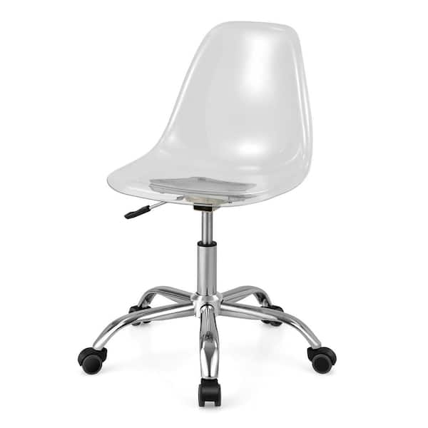 Costway Rolling Acrylic Armless Ergonomic Office Chair Swivel Vanity Ghost Chair Adjustable Height in Clear