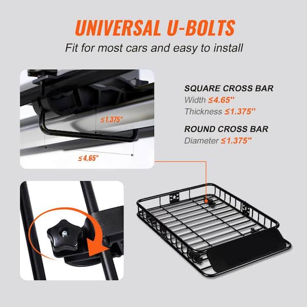 Roof Rack Cargo Basket, 46 x 36 x 4.5 in. Rooftop Cargo Carrier, Heavy-duty 200 lbs. Capacity Universal Roof Rack Basket